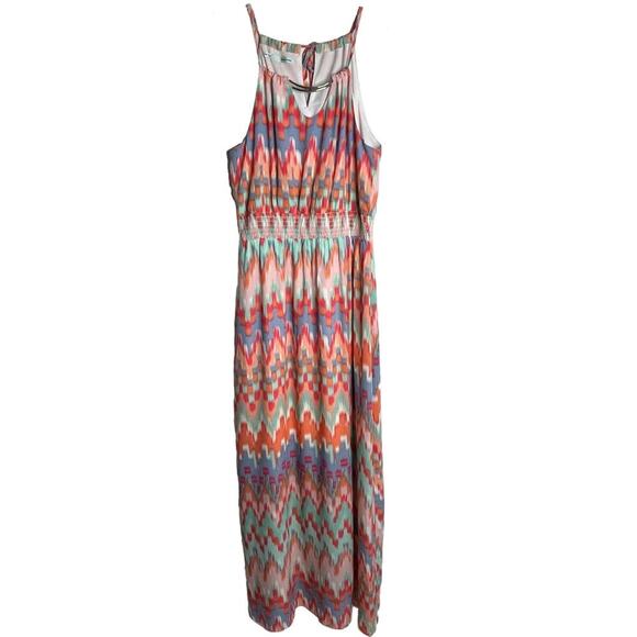 Maurices Women's Maxi Dress Size M Chevron Stripe Blouson Slit Hem Sleeveless - Picture 1 of 9